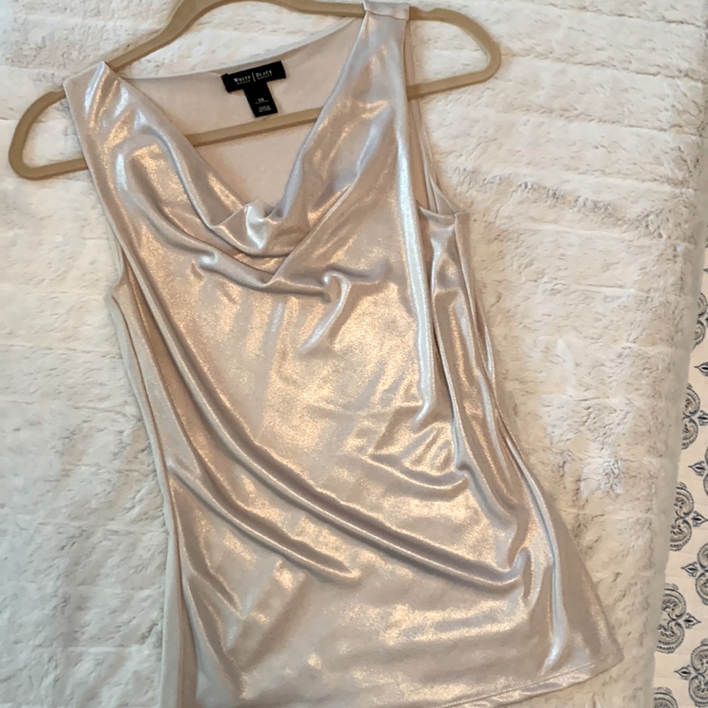 White House Black Market Shimmery Sleeveless Drape-neck Top, Size XS